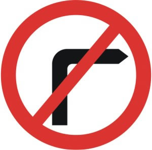 Road sign, No right turn Compulsory